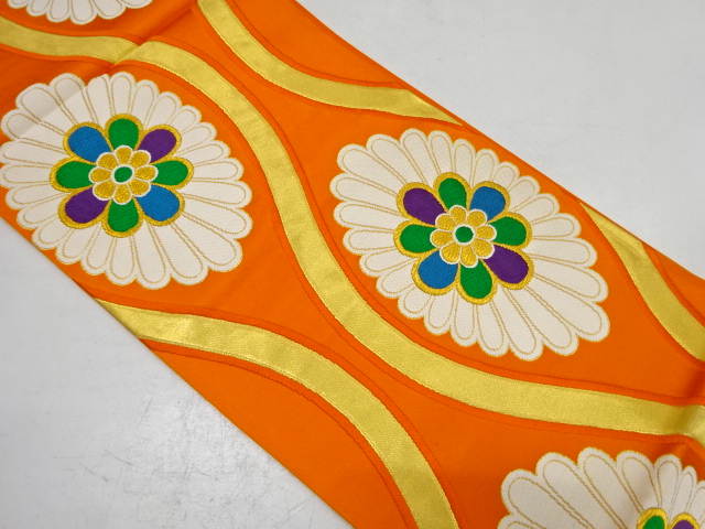 JAPANESE KIMONO / ANTIQUE FUKURO OBI / SILK / WOVEN KIKU
